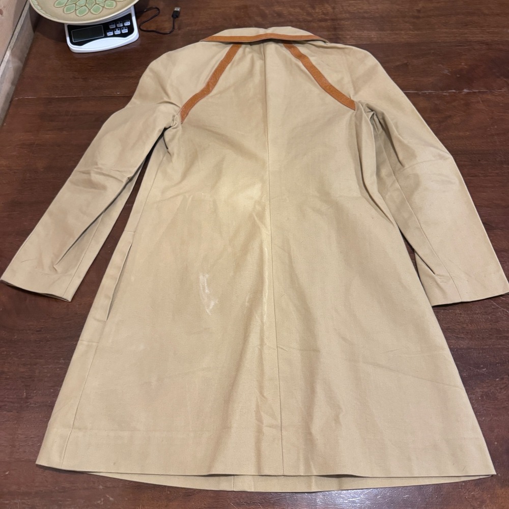 Vintage 60s John Marks London Mod Raincoat Canvas Leather Trim 1/2 Zip A-Line 10 - Picture 6 of 8